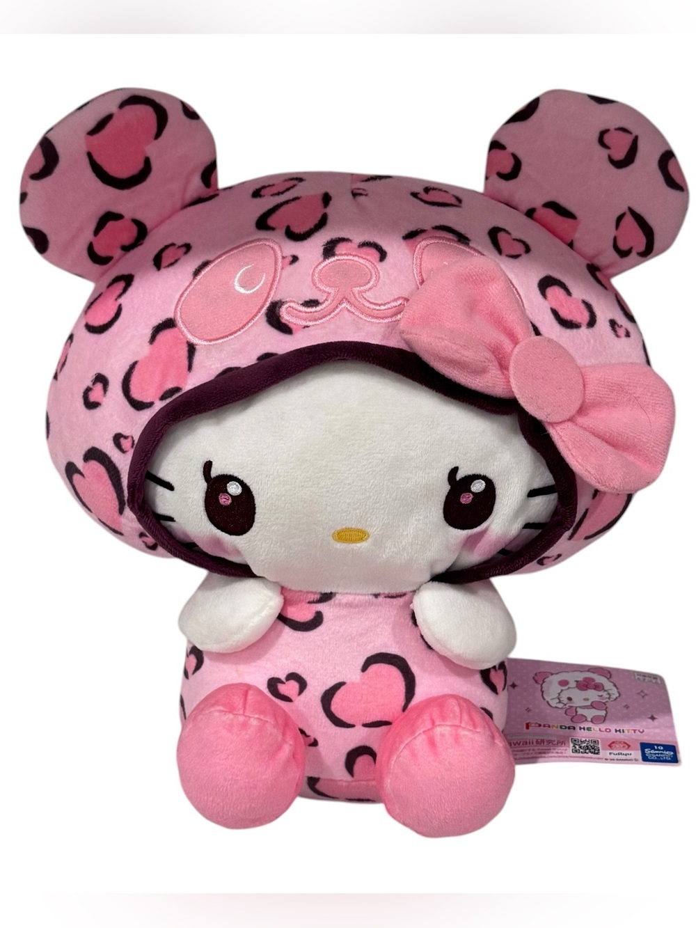 Furyu Japan Hello Kitty Panda Lady Leopard Print Pink Plush